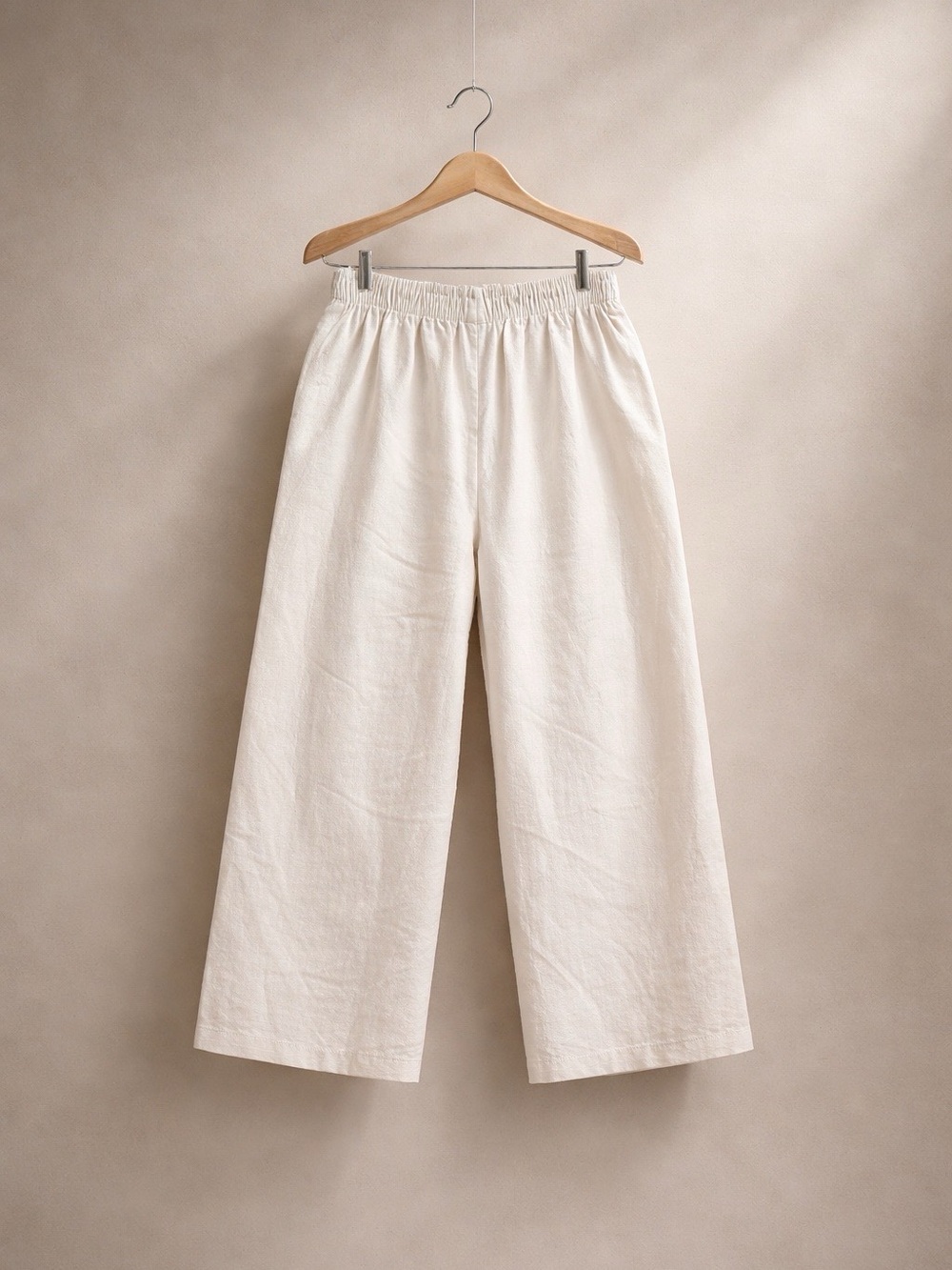 Women's Wide-Leg Linen Elastic yWaist with tie cinch Pants - white